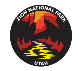 Zion National Park Utah Vector Logo Sunset Tunnel