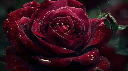 An enchanting close-up view of a deep burgundy rose