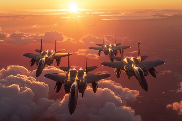 Jet fighter with sunset view - obrazy, fototapety, plakaty