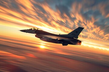 Jet fighter with sunset view