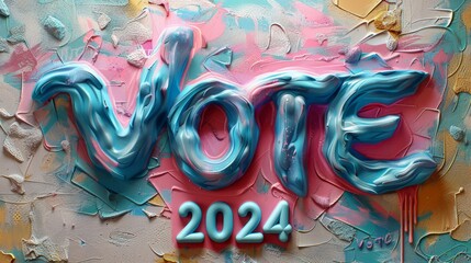 VOTE graffiti in pink, magenta, and violet font on wall