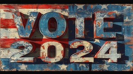 2024 Vote with American flag art in electric blue font