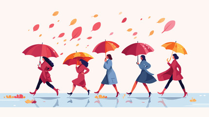 Obraz na płótnie Canvas People walking with umbrellas on rainy windy day. 