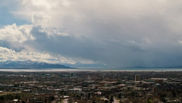 Timelapse of storm moving in over Provo Utah as darkness comes from the thick hail.