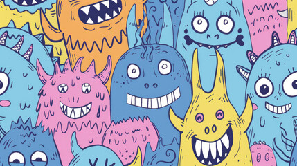 Colorful Doodle Monsters Vector Pattern