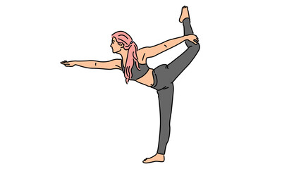 Line art color of Woman Yoga Pose
