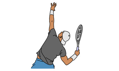 line art color of tennis player vector illustration