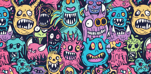 Naklejka premium Colorful Doodle Monsters Vector Pattern