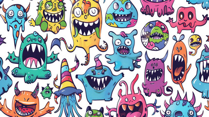 Colorful Doodle Monsters Vector Pattern