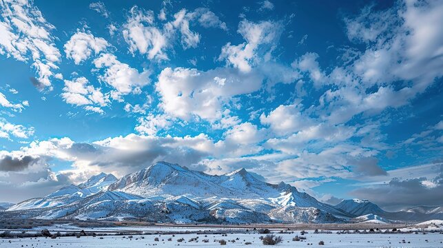 snow covered mountains and beautiful sky. copy space for text. image of nature.