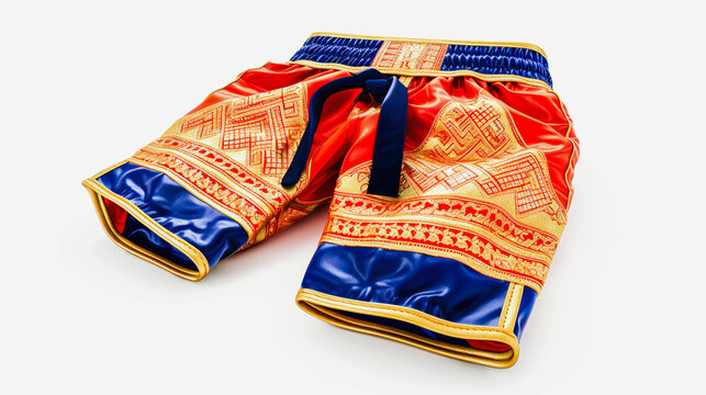 Muay Thai and boxing shorts on a pure white background