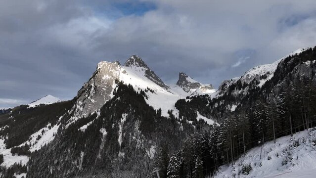 Discovering gorgeous mountain with snow summit enlightened, Dent d'Oche, Bernex