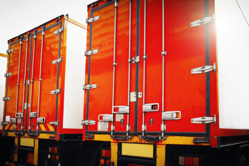 Cargo Container Shipping. Security Steel Door Locked. Commercial Truck, Freight Truck Logistics Cargo Transport.
