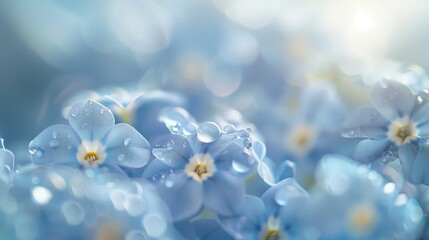 flowers in the morning dew drop on blue flower 