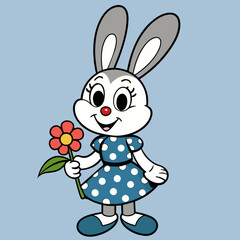 Easter bunny with Flower Cartoon Vector Illustration
