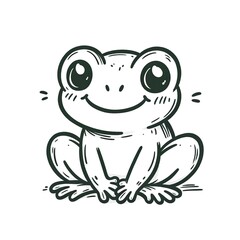 Cheerful Frog Cartoon Black and White Drawing
