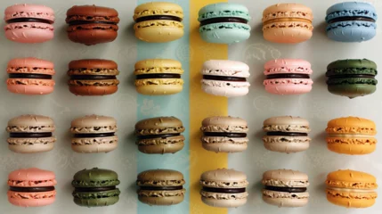 Fototapeten Vibrant Array of Colorful Macarons Arranged in a Grid Pattern © Nijam