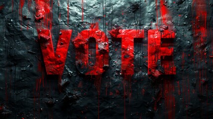 The word vote is boldly written in red against a black background