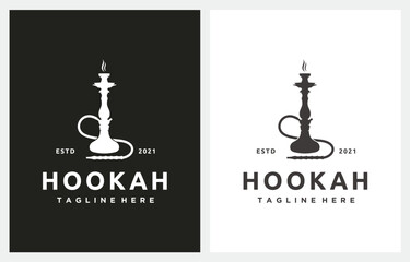 Hookah Shisha Smoking Silhouette logo icon vector template for cafe, shop, club, lounge - obrazy, fototapety, plakaty