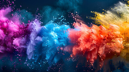 An electrifying event of colorful powder explosions resembling a nebula in space. The vibrant hues...