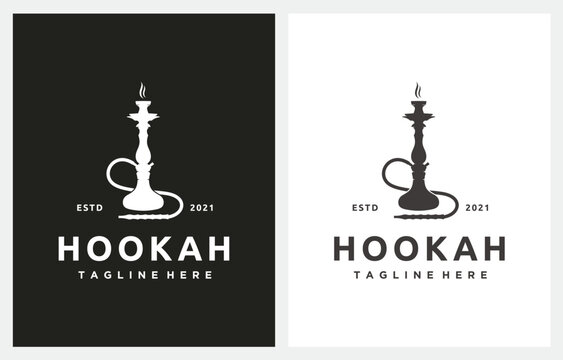 Hookah Shisha Smoking Silhouette logo icon vector template for cafe, shop, club, lounge