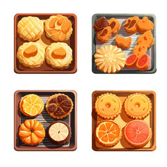 A collection of illustrations of sweet and flavorful cookies on a tray