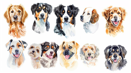 A dynamic artwork of dogs illustrated with a watercolor technique, creating a fusion of realism and abstract art.