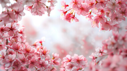 Close up of pink cherry blossoms, Concept of beauty and tranquility. - obrazy, fototapety, plakaty