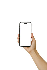 Hand-holding the smartphone mockup in a horizontal posture with a clear screen including clipping...