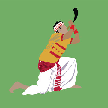 illustration of a assamese man wearing bihu traditional dress .Illustration Of Traditional Background For Bihu Happy Bihu , Assamese New Year, Indian Traditional Festival, Harvest Festival Of Assam