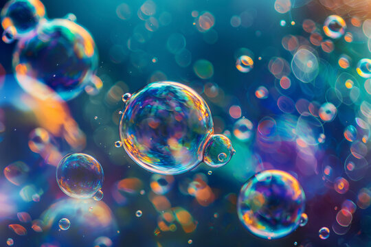 Beautiful shining soap bubbles dancing in the air