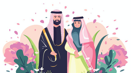 Saudi National day 92 illustration with Saudi man a - obrazy, fototapety, plakaty