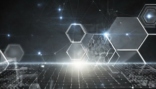 abstract background with hexagons, soccer football stadium, wallpaper Animation of ai data processing over grid and dark background