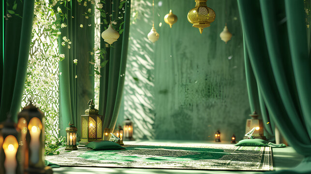 islamic ramadan background, eid al fitri, iftar, eid al adha, beautiful mosque and lantern background. camel in the middle of the desert with mosque	
