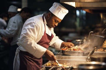Chef Preparing Dish in Professional Kitchen
