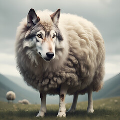 a wolf dressed up as a sheep,
 - obrazy, fototapety, plakaty