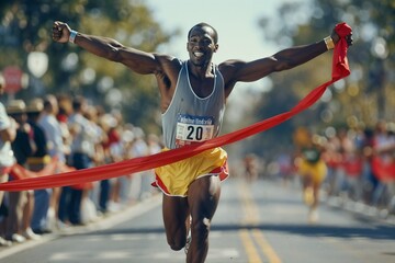 Triumphant Runner Breaking the Finish Line