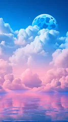 Fototapeten Blue Color cloud sky landscape in digital art style with moon wallpaper © Ivanda
