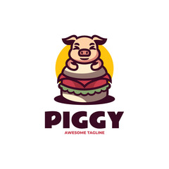 Vector Logo Illustration Piggy Burger Mascot Cartoon Style.