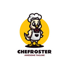 Vector Logo Illustration Chef Rooster Mascot Cartoon Style.