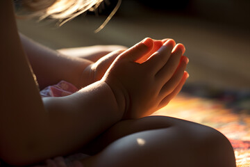 Close up kids hands praying