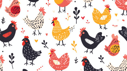 Seamless pattern with hen and chicken simple illust