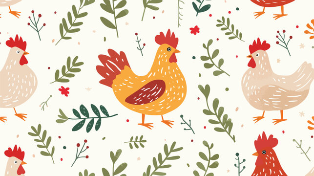 Seamless pattern with hen and chicken simple illust