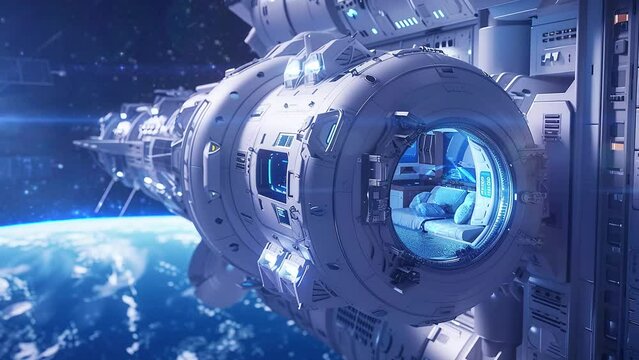 galactic sanctuary unwind in luxury in a space station. seamless looping overlay 4k virtual video animation background