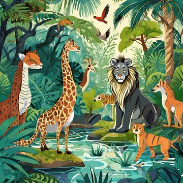 different animals in jungle