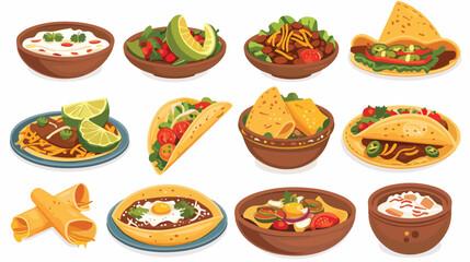 Set of Mexican food traditional menu icon delicious