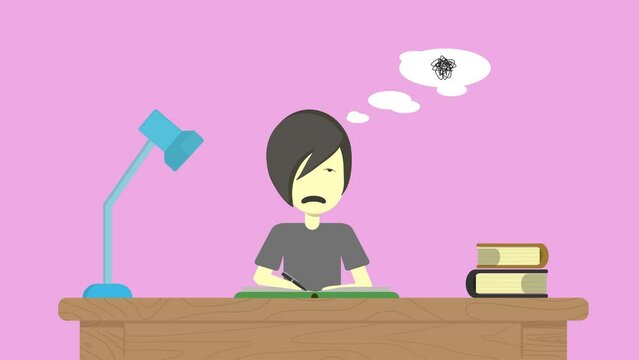In this short animation, we witness a diligent student deeply engrossed in studying. However, fatigue eventually causes them to doze off at their desk. he awaken suddenly, realizing they've overslept.