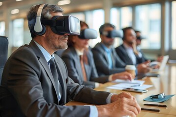 Businessperson Engaged in Cutting Edge Virtual Reality Corporate Meeting and Presentation for Enterprise Innovation and