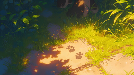 Fototapeta na wymiar cute cat paw prints on the ground