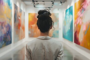 Professional Businesswoman Contemplating in a Modern Art Gallery Corridor